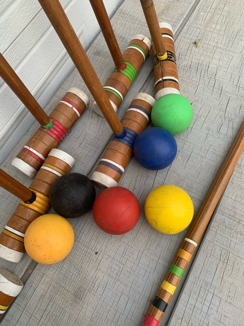 Vintage Wooden Croquet Set 6 Player Color Stripe Mallets Balls Outdoor Game - Picture 6 of 11